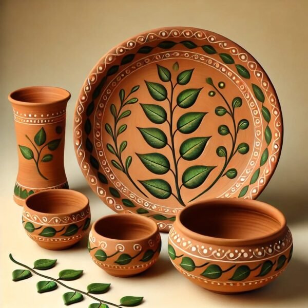 Designed Earthen Plate Set - VEDICRA-PLT10