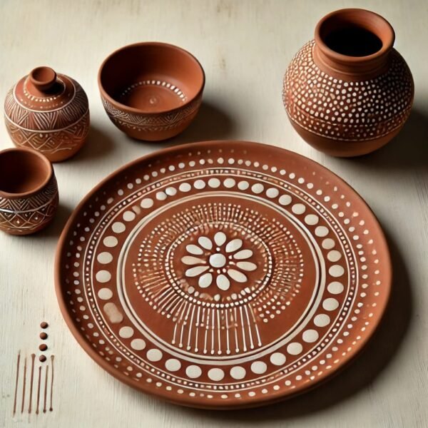 Designed Earthen Plate Set - VEDICRA-PLT13